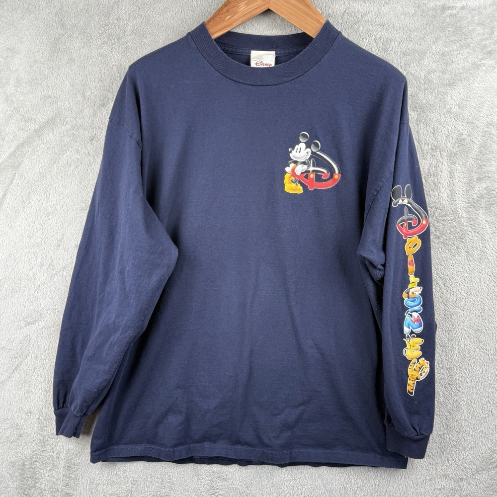 Disney Store T-Shirt XL Navy Blue L/S Mickey Donald Goofy Tigger Pooh Cotton VTG